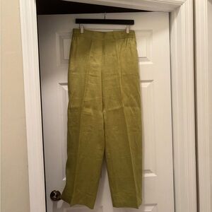 Zara Men's Light Olive Green Linen-Blend Trousers